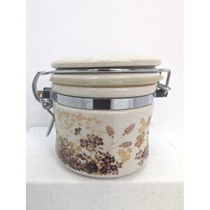 R. Bauman Pottery Locking Canister Brown Floral St. Moritz Celerina
